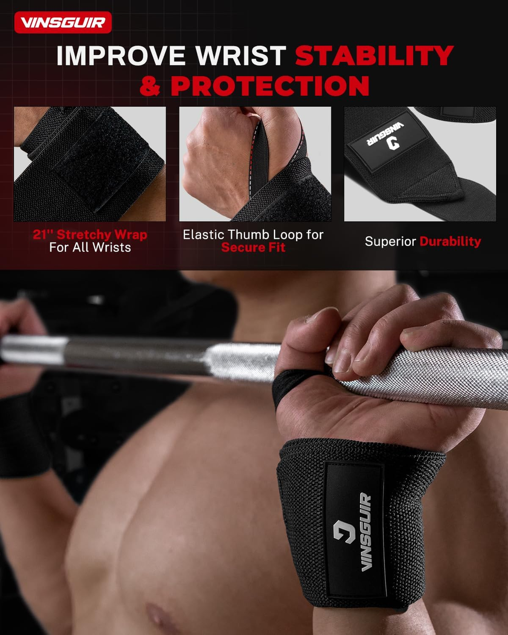 Wrist Wraps for Weightlifting, [USPA Approved] Lifting Straps for Wrist Support with Heavy Duty Thumb Loop, Gym Wrist Brace for Working Out, Crossfit, Powerlifting, for Men&Women