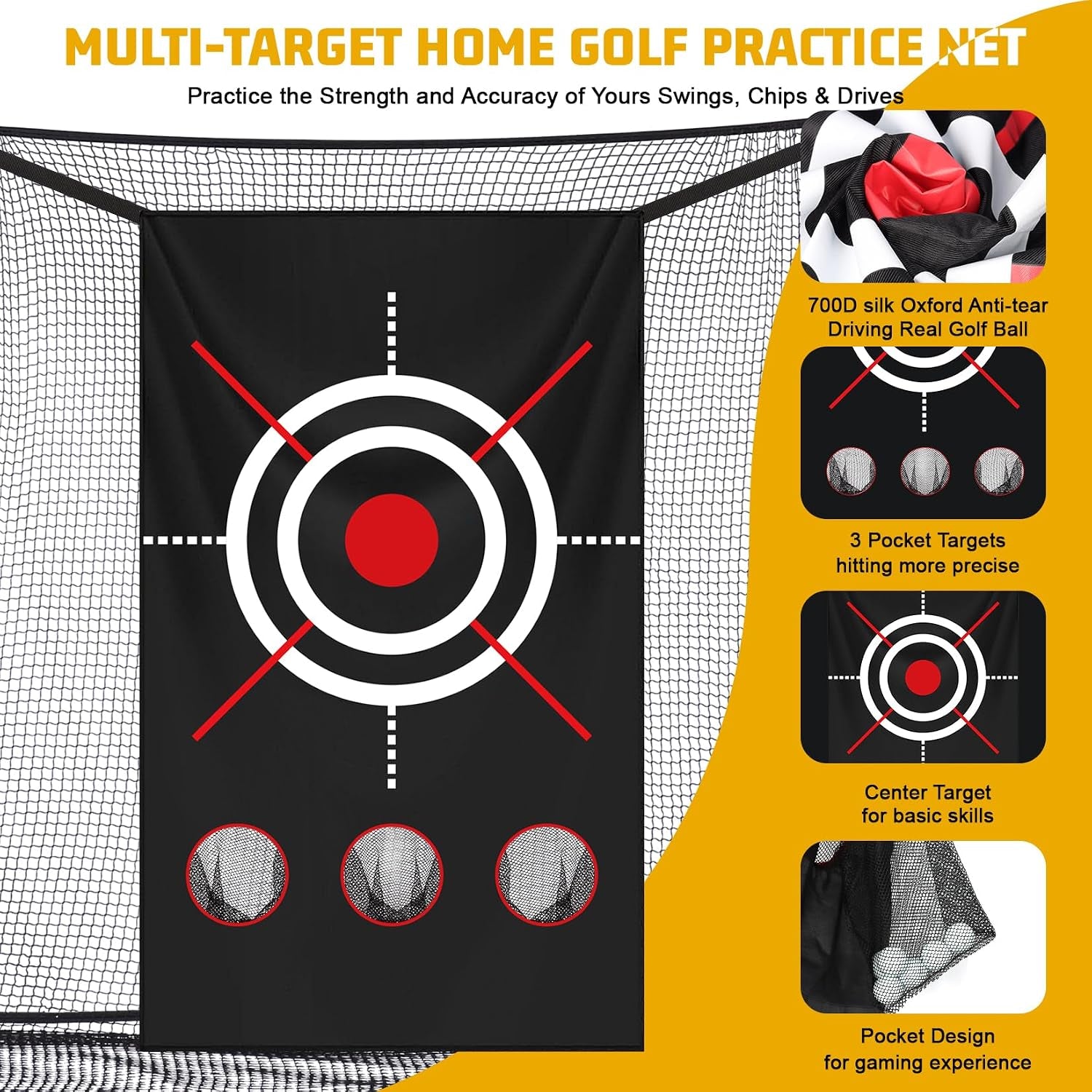 10X7Ft Golf Practice Net with Side Shank Nets, Golf Hitting Net for Backyard Driving Range, Indoor Outdoor Training