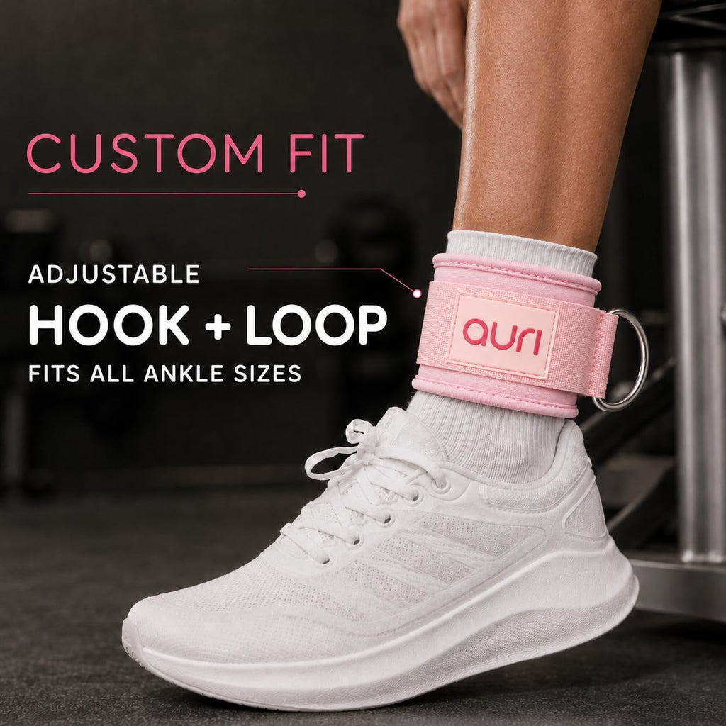 Ankle Strap for Cable Machine - Padded Neoprene Cuff with Stainless Steel D-Ring for Comfort & Support during Glute Kickbacks, Leg Extensions, Hip Abductors & Lower Body Workouts