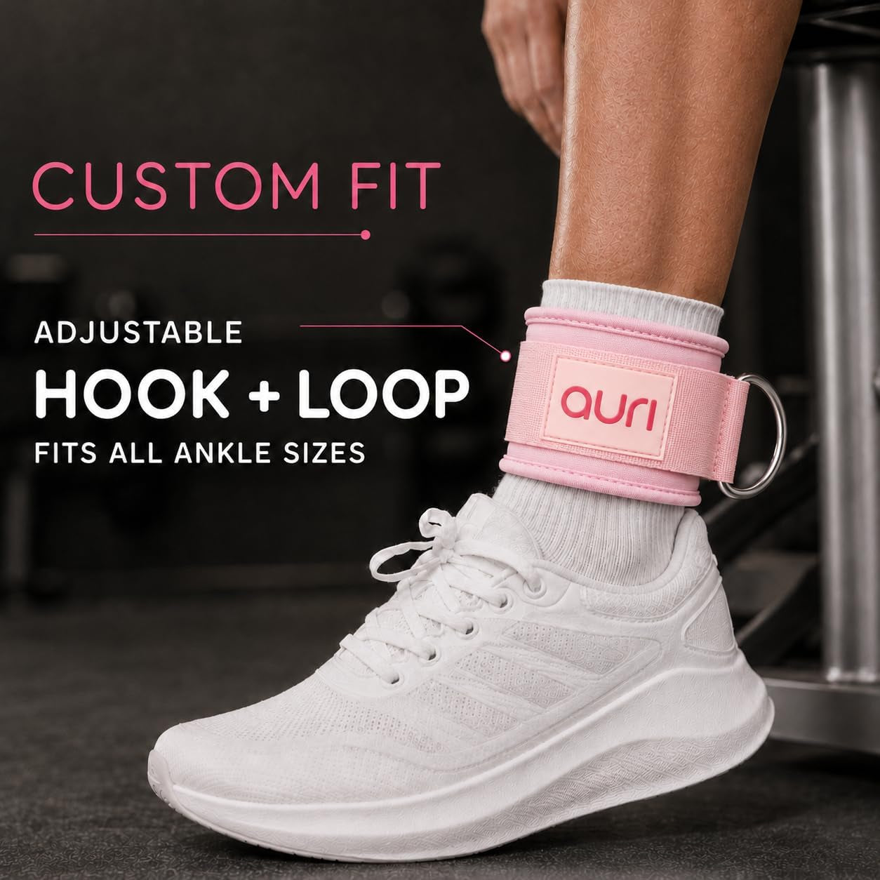 Ankle Strap for Cable Machine - Padded Neoprene Cuff with Stainless Steel D-Ring for Comfort & Support during Glute Kickbacks, Leg Extensions, Hip Abductors & Lower Body Workouts