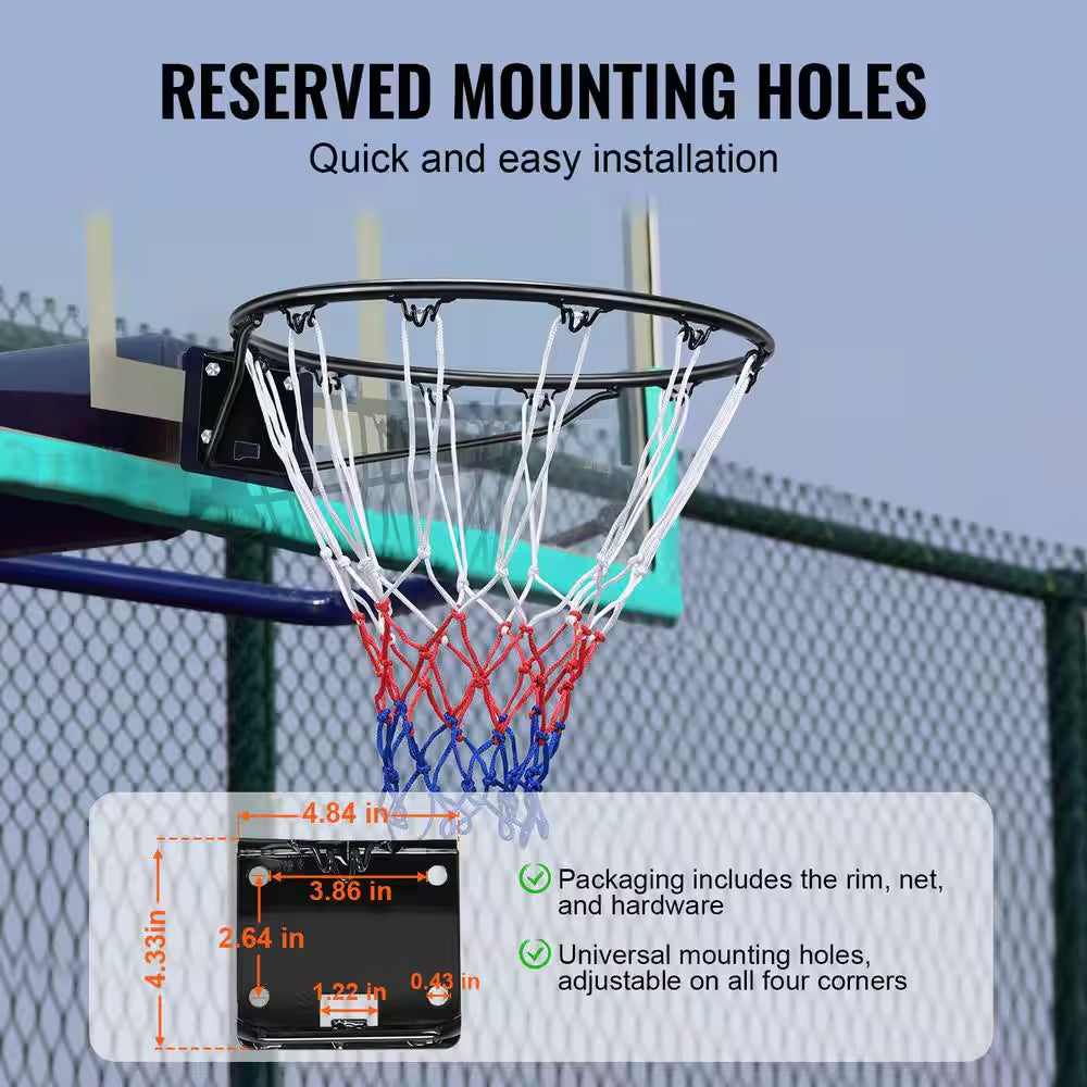 Basketball Rim, Heavy Duty Q235 Basketball Flex Rim Goal Replacement with Net, Wall Door Mounted Basketball Hoop