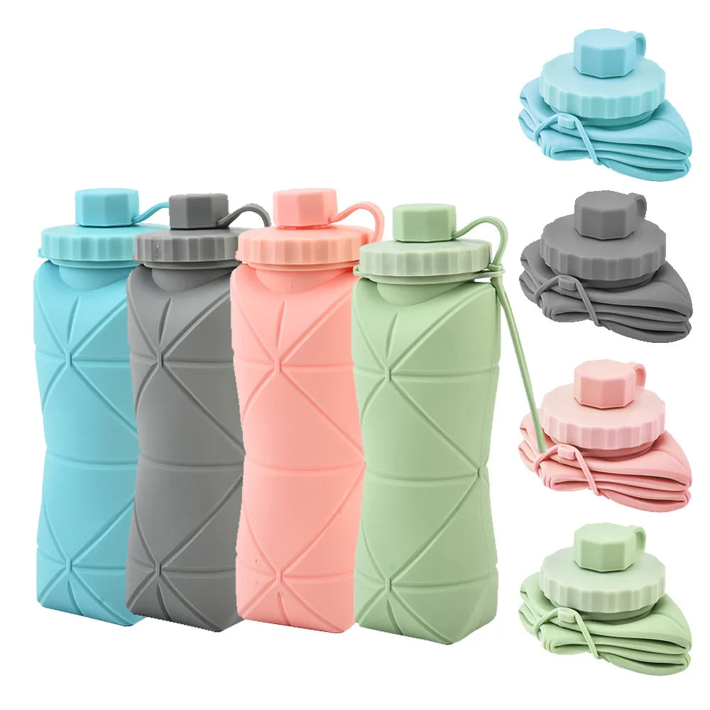 600Ml Silicone Collapsible Sports Water Bottles Outdoor Camping Folding Water Cup Large Capacity Travel Foldable Leakproof