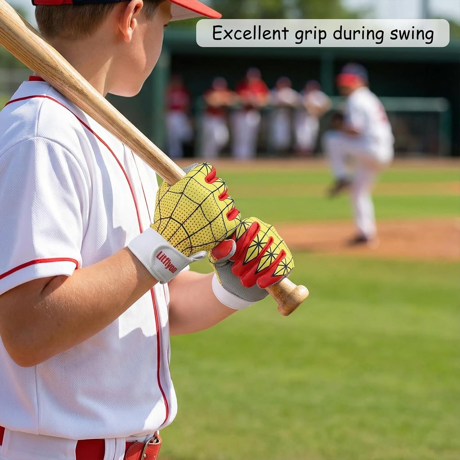 Youth Baseball Batting Gloves - Sport Baseball Gloves, Breathable Stretchy Firm Grip Softball Glove for Batting Cage Practice Games