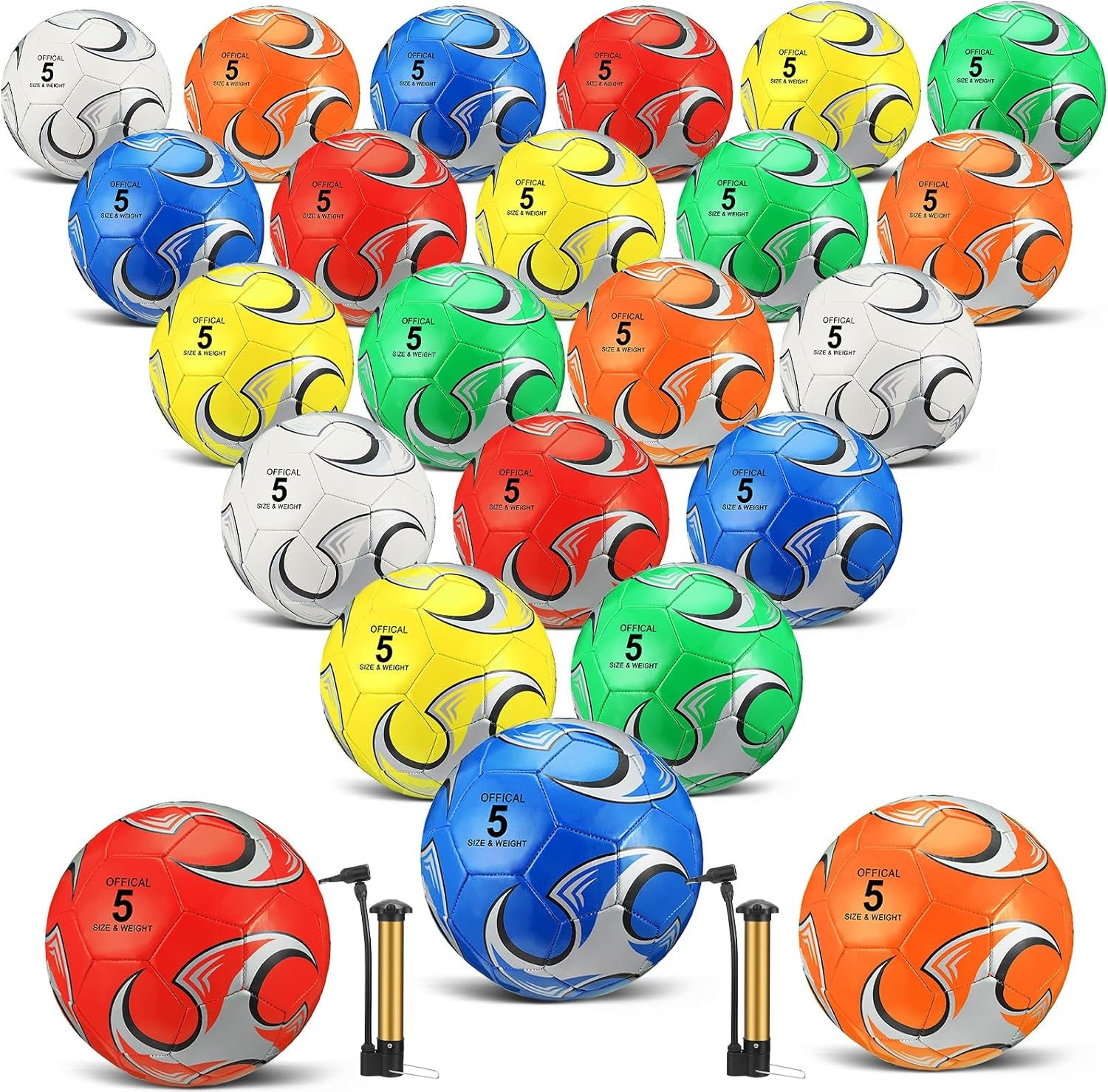 24 Pcs Size 5 Soccer Ball Bulk with Pump Deflated Machine Stitched Sport Soccer Balls for Outdoor Indoor Youth Team Training School PE Practice, Gift for Beginner Adults(Size 5,Vivid Colors)