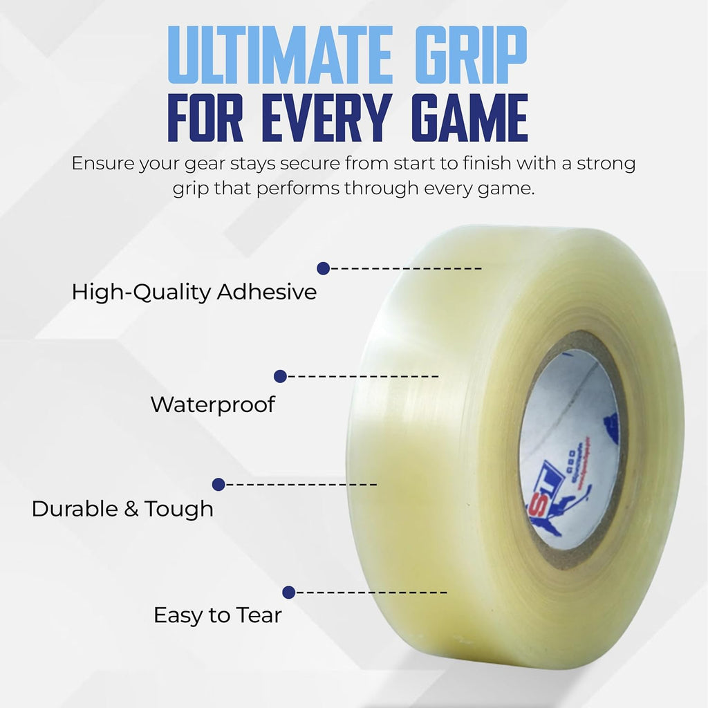 ST  Clear Hockey Tape 10 Pack – Strong Grip Shin Guard & Sock Tape - Waterproof, Easy Tear, No Residue - Athletic Tape for Hockey, Soccer, Sports Gear & Equipment Hold