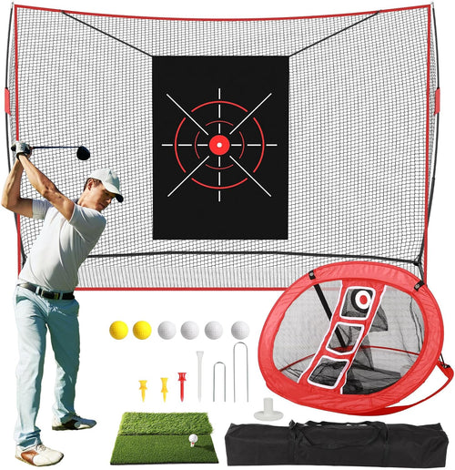 Golf Net, 10 X 7FT Heavy Duty Golf Practice Net with Chipping Practice Net, Golf Practice Net, Training Net for Backyard Driving Chipping Indoor Outdoor Training