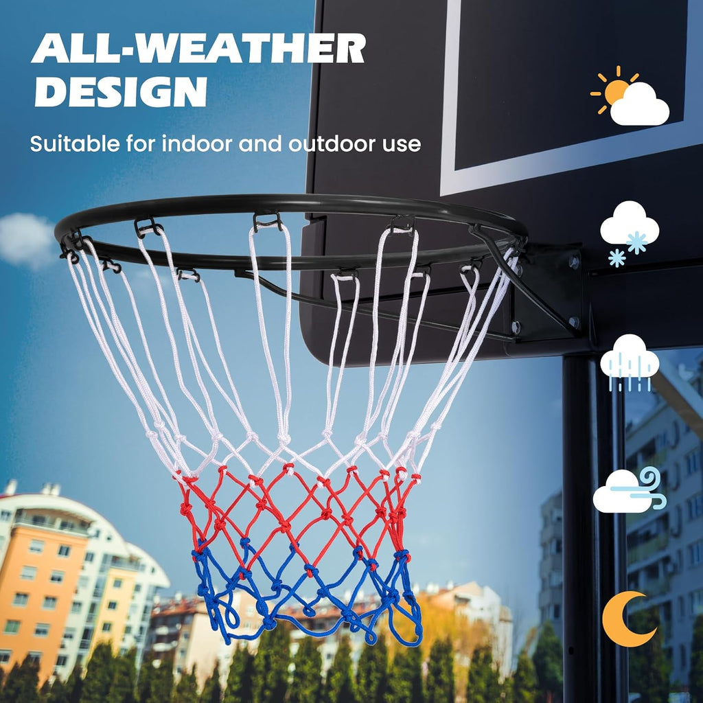 Basketball Rim, 15/18 Inch Basketball Rim Replacement with All-Weather Net, Basketball Hoop Replacement Rim Outdoor/Indoor for Wall Door Mounted