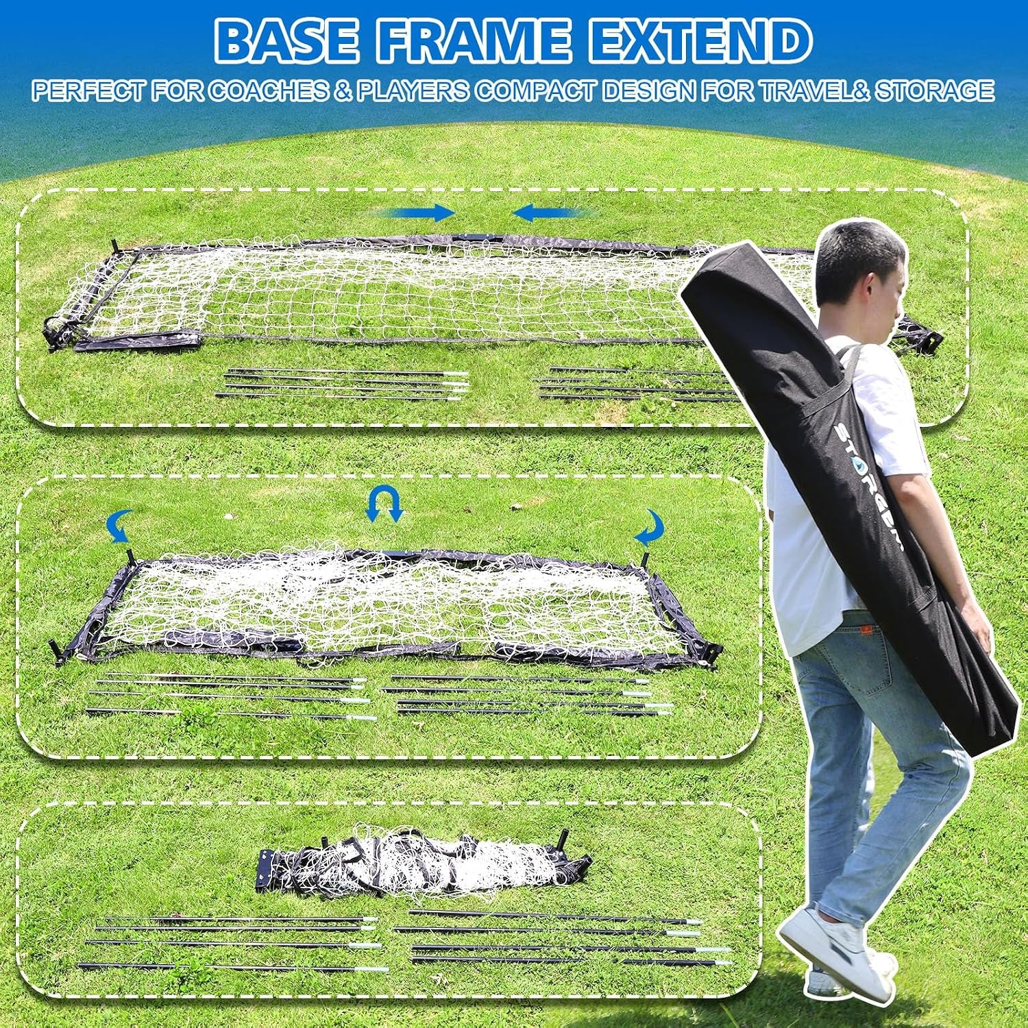 Soccer Goal,Soccer Net,Soccer Goals for Backyard,With Bow Frame,Collapsible Metal Base and 15 Training Cones