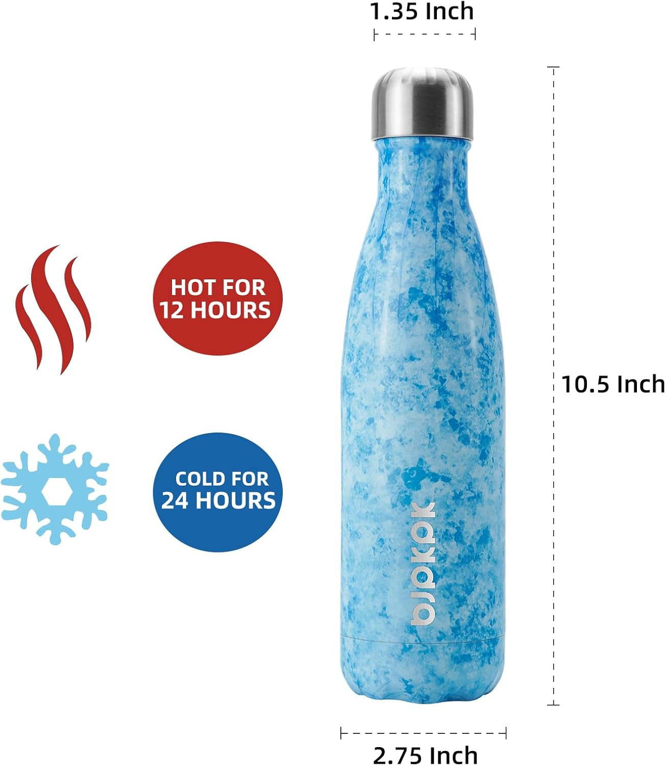 17Oz Insulated Stainless Steel Water Bottles,Sports Water Bottles Keep Cold 24 Hours and Hot 12 Hours,Ice Blue