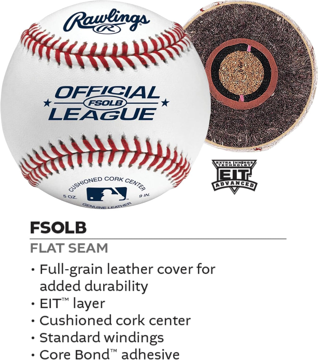 Rawlings | FLAT SEAM Official League Baseballs | FSOLB | Youth/14U | Recreational Use Practice | 12 Count