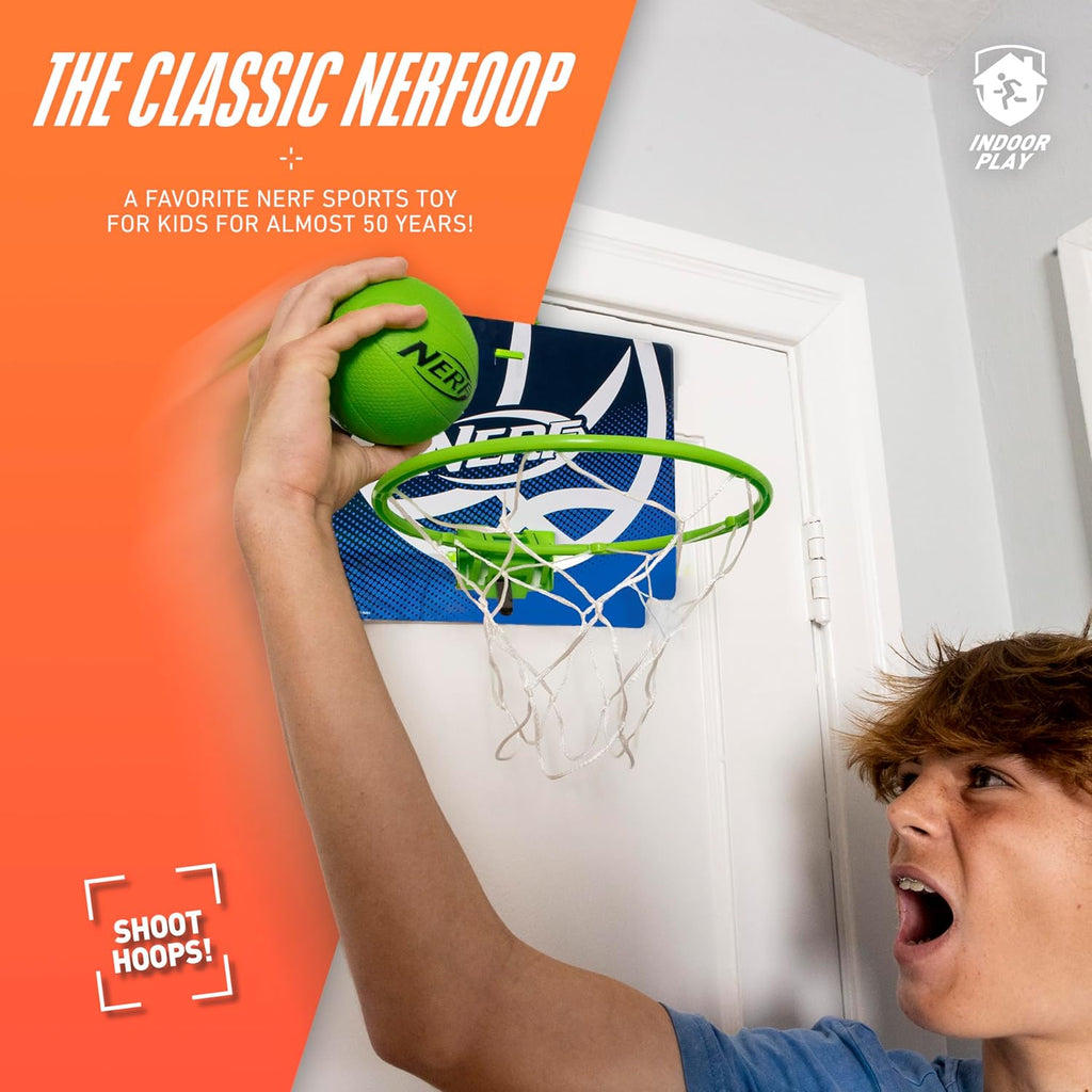 Nerf Mini over the Door Basketball Hoop - Nerfoop Indoor Basketball Hoop for Kids - Toy Door Basketball Hoop + Mini Foam Basketball Game Set - Perfect for Bedroom Indoor Basketball - Green