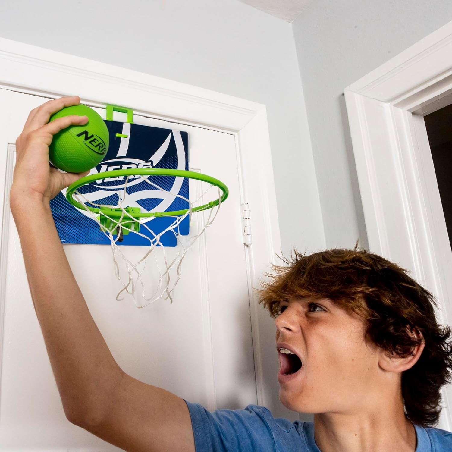 Nerf Mini over the Door Basketball Hoop - Nerfoop Indoor Basketball Hoop for Kids - Toy Door Basketball Hoop + Mini Foam Basketball Game Set - Perfect for Bedroom Indoor Basketball - Green