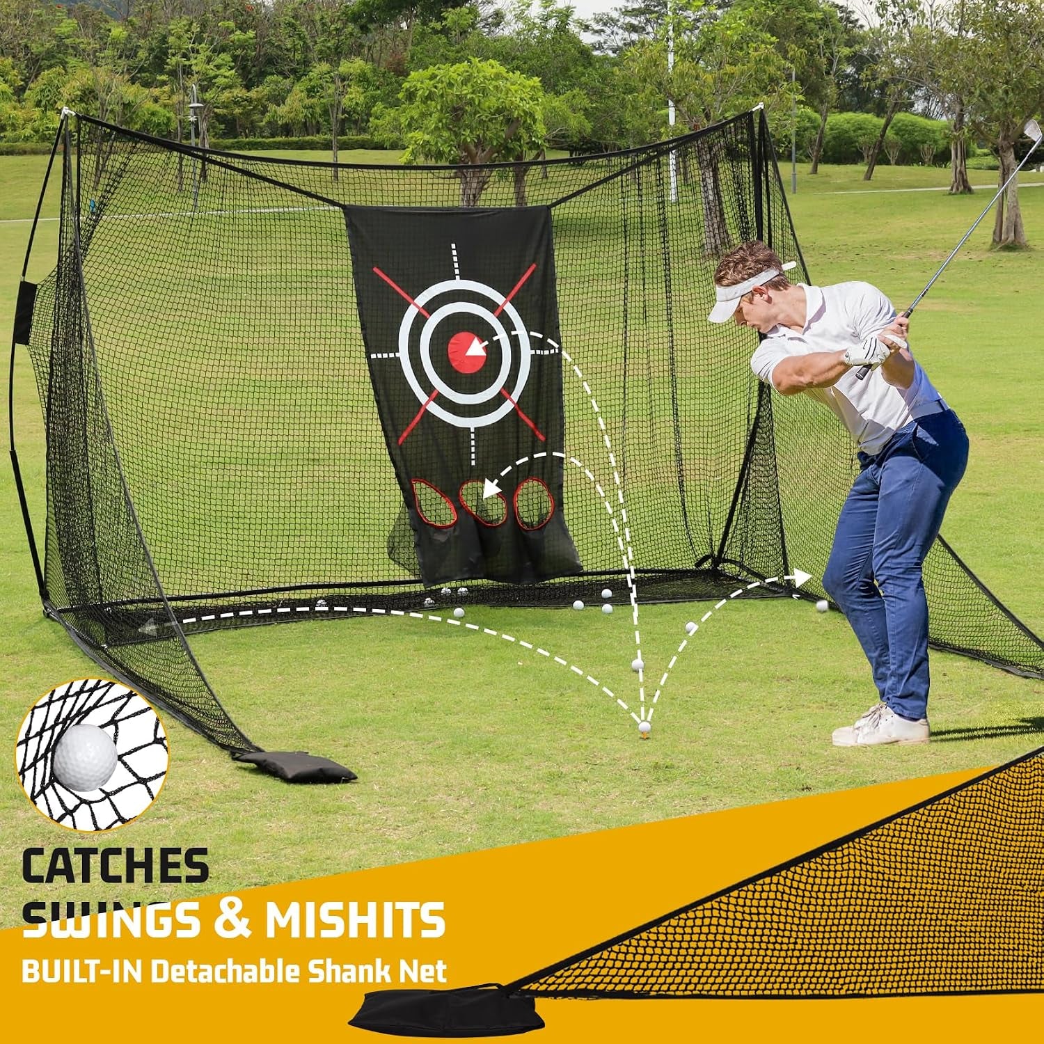 10X7Ft Golf Practice Net with Side Shank Nets, Golf Hitting Net for Backyard Driving Range, Indoor Outdoor Training