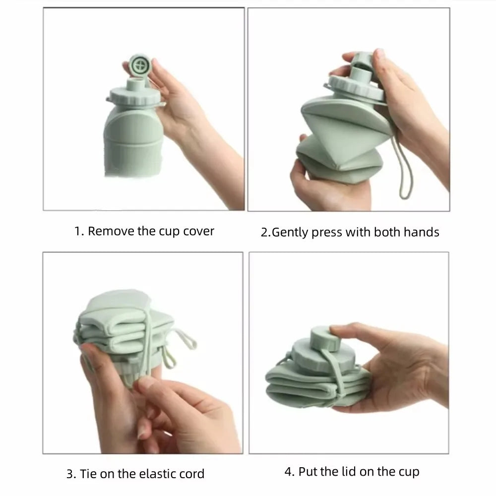 600Ml Silicone Collapsible Sports Water Bottles Outdoor Camping Folding Water Cup Large Capacity Travel Foldable Leakproof