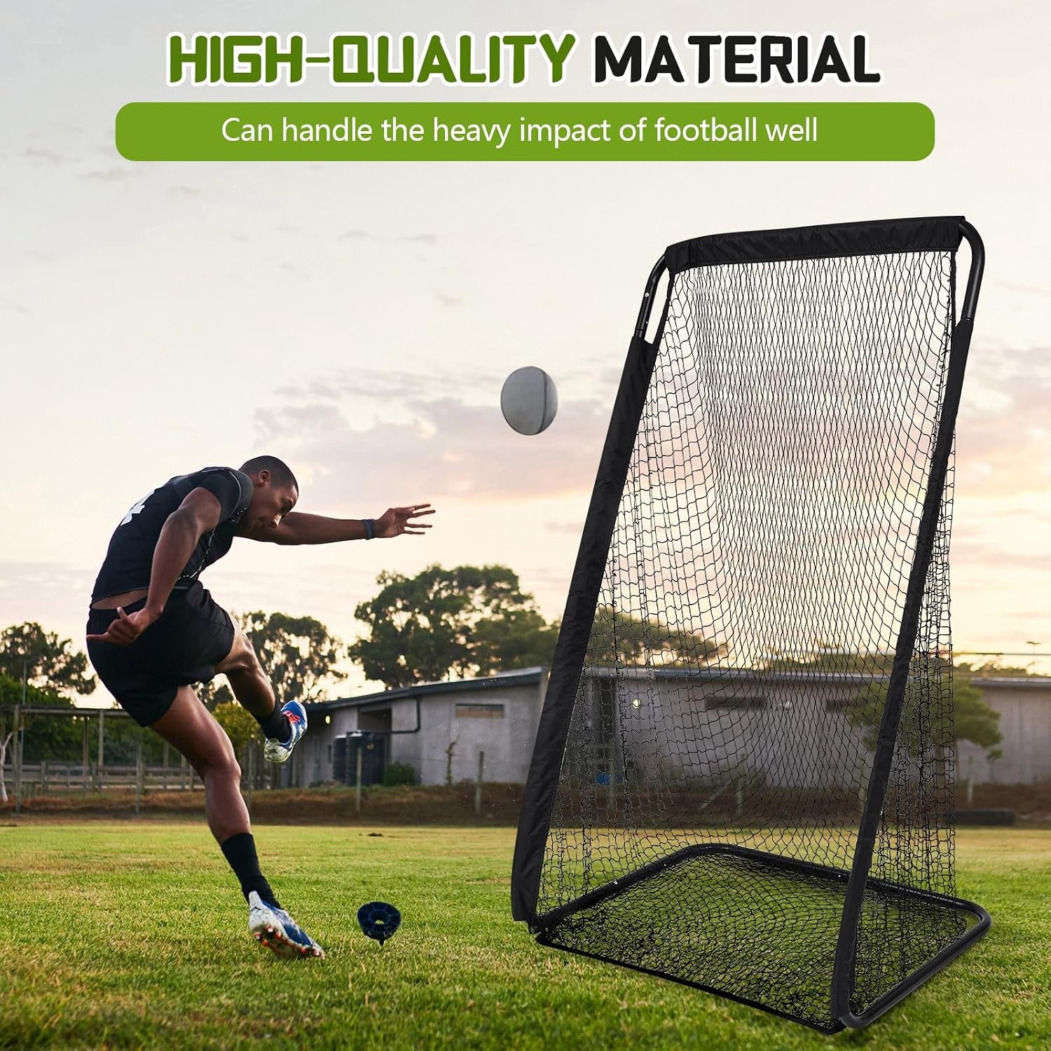 Football Kicking Cage Net 7 X 3.2 or 8 X 3 X 4 Ft Portable Football Throwing Net Powder Coated Steel Extra Deep Pocket for Punting Kicking Practice Train Equipment