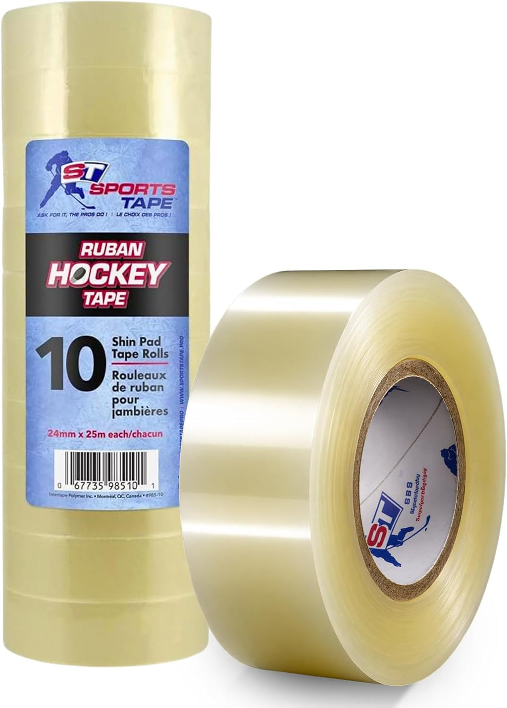 ST  Clear Hockey Tape 10 Pack – Strong Grip Shin Guard & Sock Tape - Waterproof, Easy Tear, No Residue - Athletic Tape for Hockey, Soccer, Sports Gear & Equipment Hold