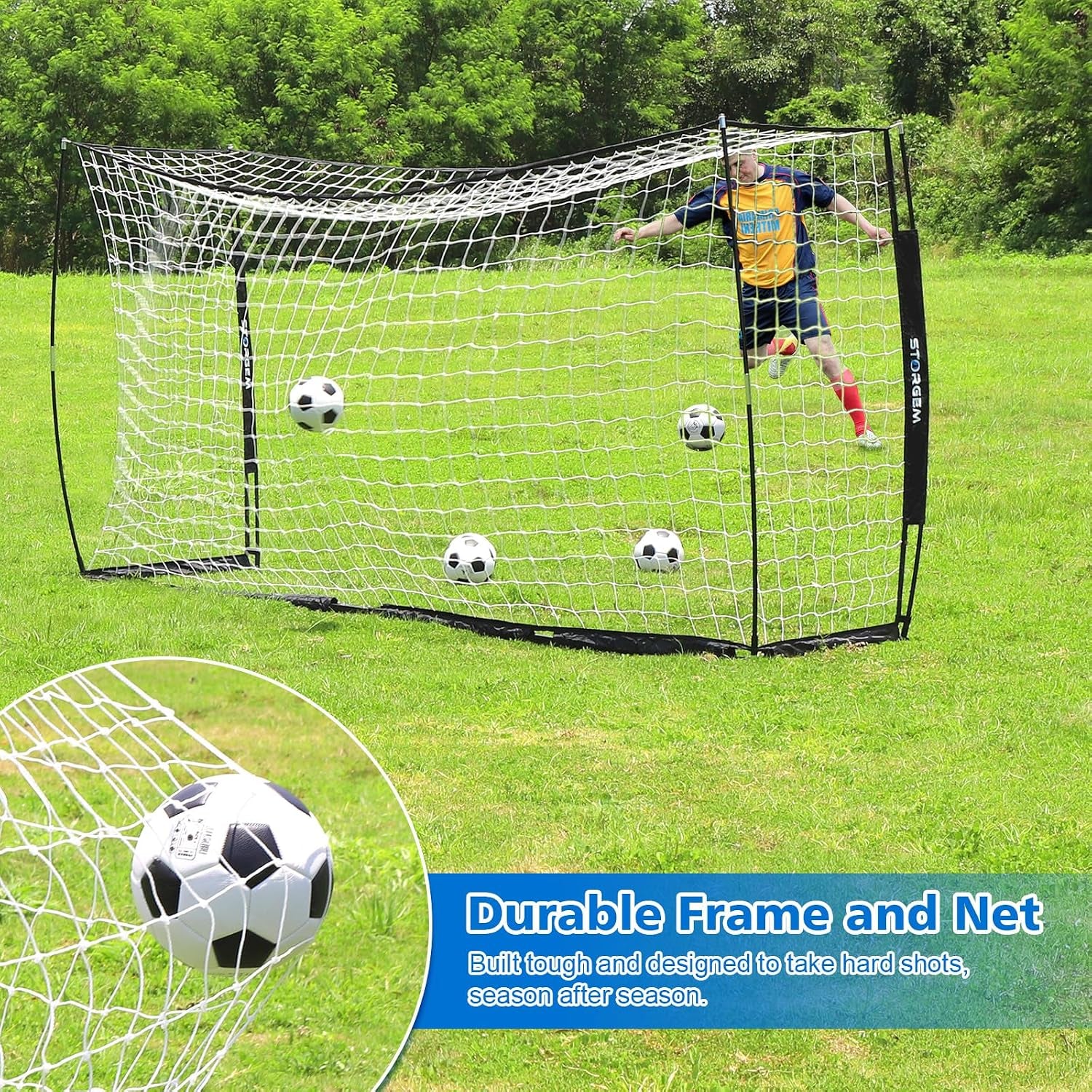 Soccer Goal,Soccer Net,Soccer Goals for Backyard,With Bow Frame,Collapsible Metal Base and 15 Training Cones
