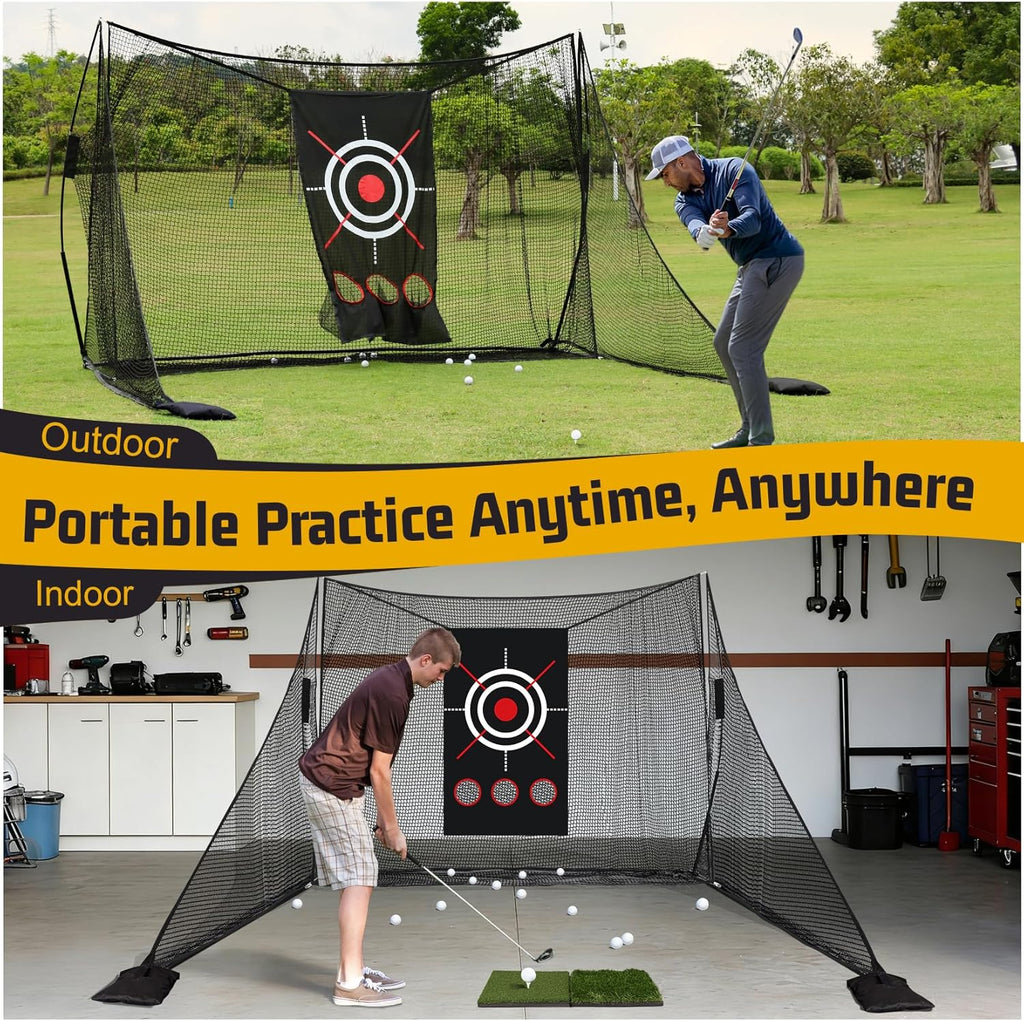 10X7Ft Golf Practice Net with Side Shank Nets, Golf Hitting Net for Backyard Driving Range, Indoor Outdoor Training
