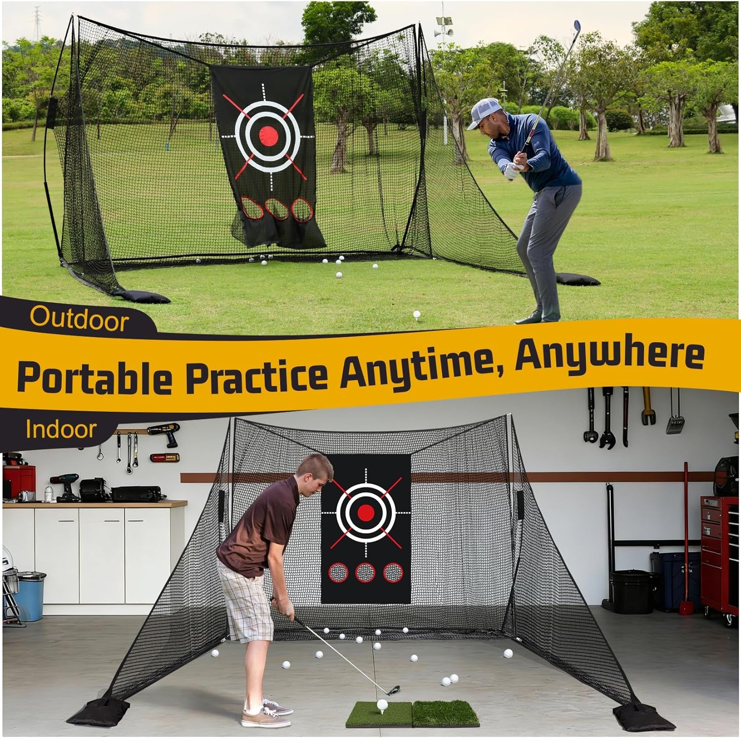 10X7Ft Golf Practice Net with Side Shank Nets, Golf Hitting Net for Backyard Driving Range, Indoor Outdoor Training