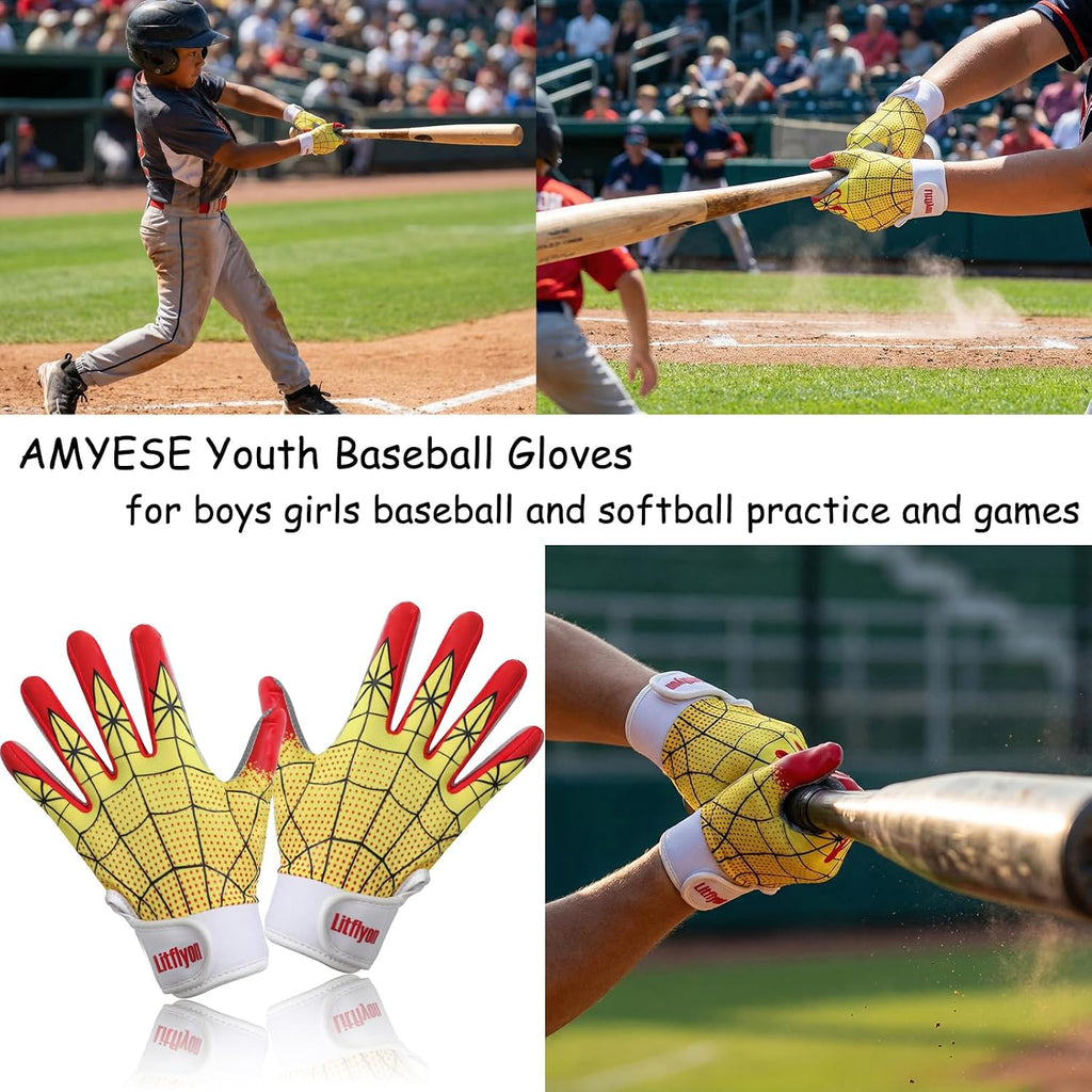 Youth Baseball Batting Gloves - Sport Baseball Gloves, Breathable Stretchy Firm Grip Softball Glove for Batting Cage Practice Games