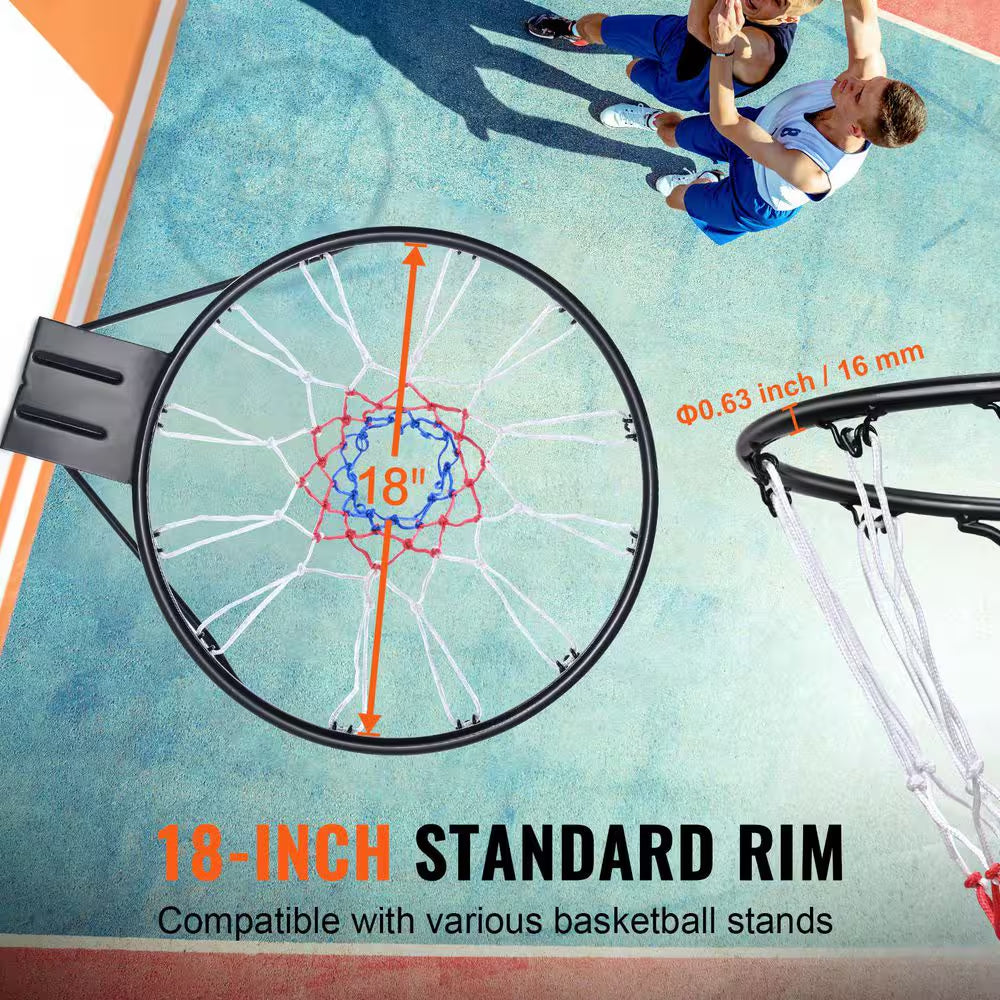 Basketball Rim, Heavy Duty Q235 Basketball Flex Rim Goal Replacement with Net, Wall Door Mounted Basketball Hoop