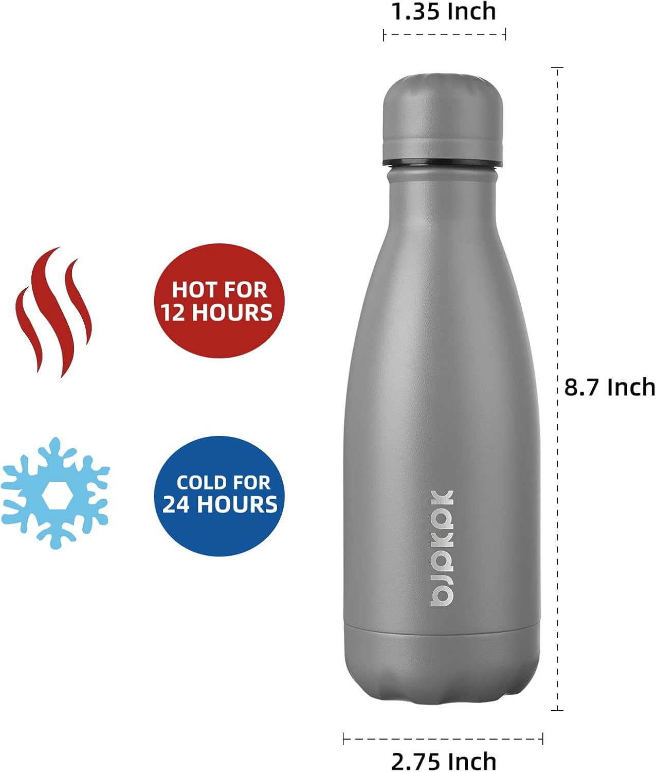 12Oz Insulated Stainless Steel Water Bottles Travel Sports Dishwasher Safe Water Bottles,Gray