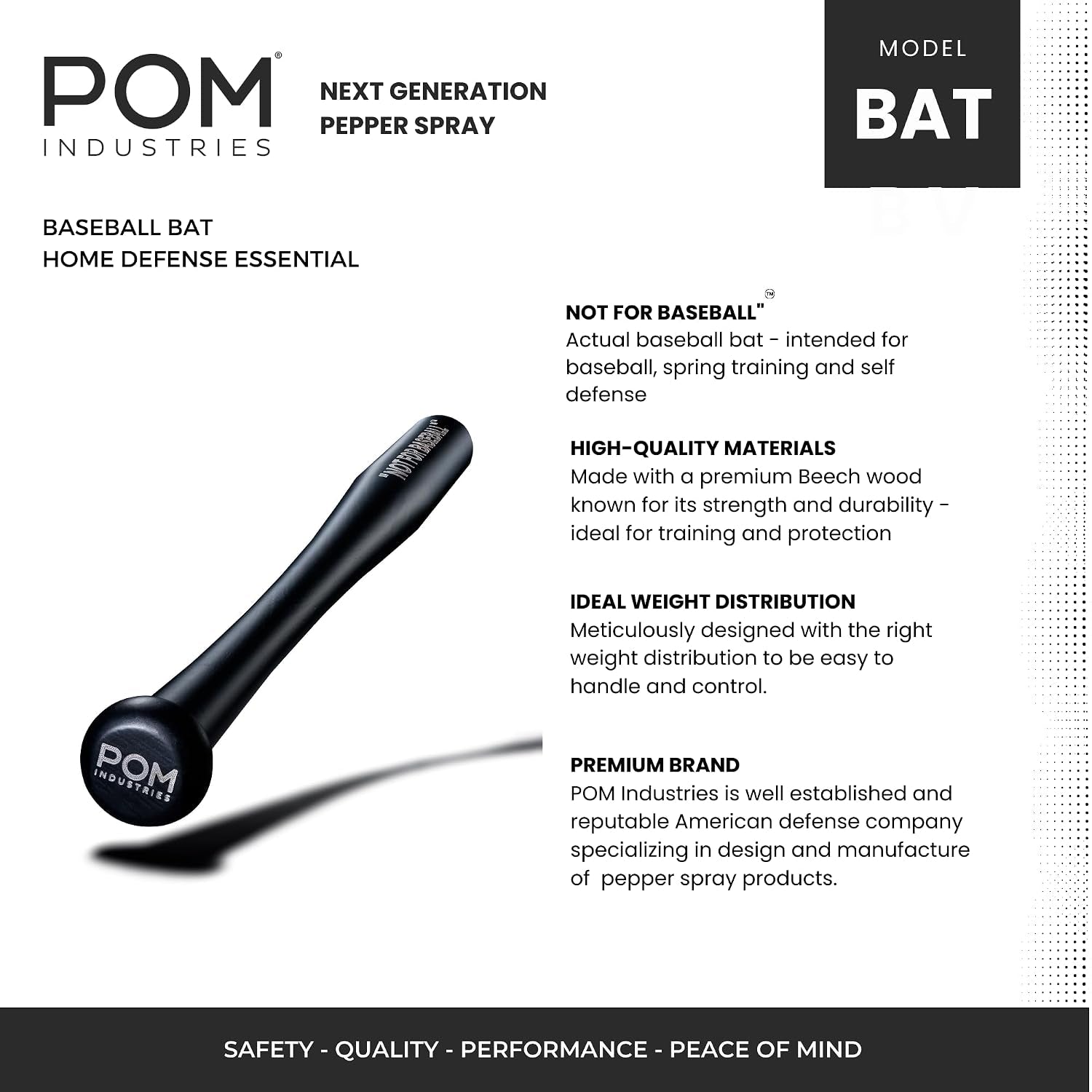 Baseball Bat - Not for Baseball Brand - Authentic Beech Wood - 30" Black - Softball, Batting Practice, Training, Self Defense, Home Security.