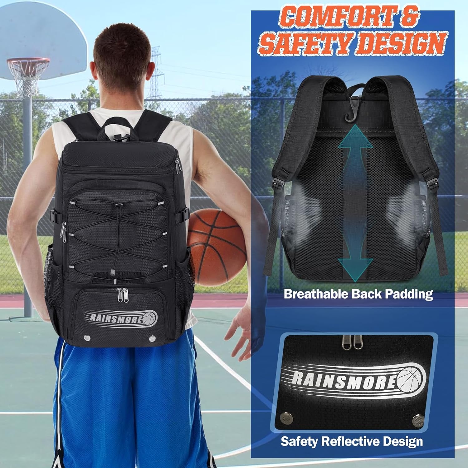Basketball Backpack 45L Basketball Bag with Separate Ball Holder & Shoes Compartment Water Resistant Sports Bag Basketball Equipment Bags Fit Volleyball, Soccer, Swim, Gym, Travel